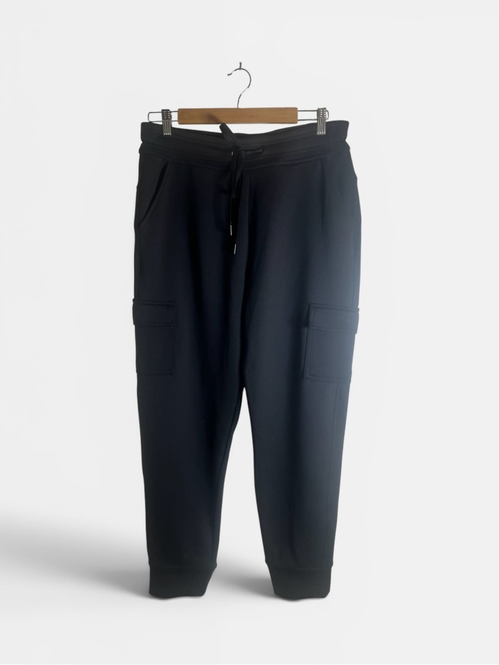 32 Degrees Black Cargo Track Joggers with Drawstring, Size L, Super Soft